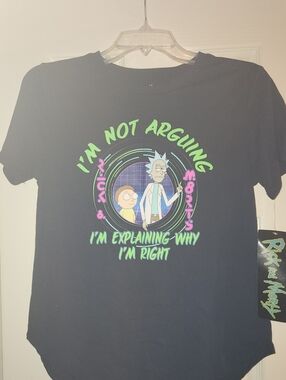 Rick and Morty Black Short Sleeve Tee with Neon Green & Pink Graphic